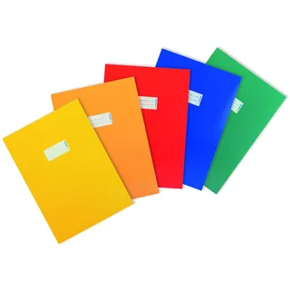 Herma 20227 Heftumschläge A4 Karton Sortiment, 5 Stück, Hefthüllen mit Beschriftungsfeld aus stabilem & extra starkem Papier, Heftschoner Set für Schulhefte, farbig