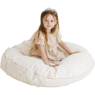 MINICAMP Große Bodenkissen für Kinder - Ultra-Flauschiger & waschbarer Kinder-Sitzsack mit Füllung und Bouclé-Sherpa-Bezug - 100 cm breit - Lounger und Lesekissen für Kleinkinder & Jugendliche (Weiß)