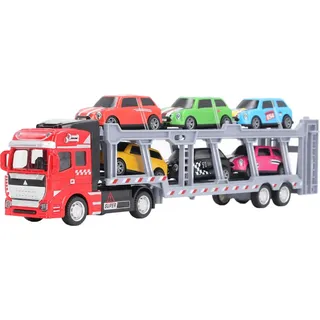 Transport-Auto-Transporter-LKW-Spielzeug mit 6 kleinen, für Kinder zurückziehbaren, abnehmbaren, interaktiven Spielzeugen, rot