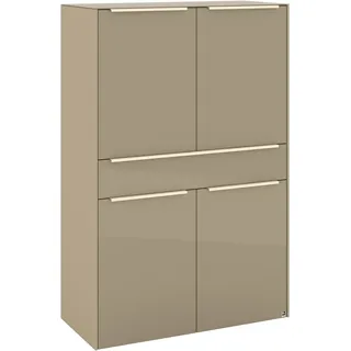 Set One by Musterring Highboard Reno 92 x 140 x 42 cm Taupe matt lack / Glas taupe glanz