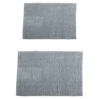 MSV – 2er-Set Chenille-Mikrofaser-Badematten – Langflorig, rutschfest – Maschinenwaschbar – Praktische Aufhängeschlaufe – Optimaler Komfort und Hygiene – Hellgrau – 40 x 60 cm & 60 x 90 cm