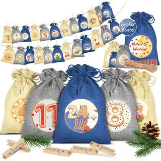 Kesser Adventskalender zum Befüllen 24 Jutebeutel 20 x 12 cm