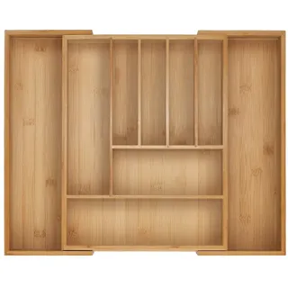 Relaxdays Besteckkasten ausziehbar 7–9 Fächer Bambus 5 x 29,5-47,5 x 38 cm