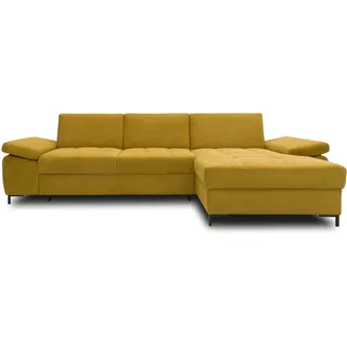 DOMO. collection Ecksofa Curacao, Schlafsofa mit Federkern und Armlehnfunktion in L-Form, Couch mit Schlaffunktion, Sofa, Polsterecke 297 x 160 x 84 cm (BxTxH), senf (gelb)