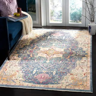SAFAVIEH Traditionell Teppich für Wohnzimmer, Esszimmer, Schlafzimmer - Illusion Collection, Kurzer Flor, Blau und Lila, 152 X 244 cm