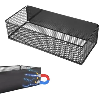 XHYASD Magnet Küchenregal Schwarz 27x12x7,5 cm | Magnetisches Küchenregal aus Metall ohne Bohren, Tragkraft 2,5 kg, matte schwarze Oberfläche für Gewürze und Vorräte
