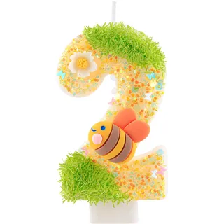 Personalisierte Geburtstagskerzen Biene Zahlen 2,Geburtstagsdeko 2 Jahr Mädchen, Gelb Kerzen Geburtstag, Honigbiene und Blume Tortendeko Geburtstag,Geburtstagskerzen Torte Deko Kinder Geburtstags