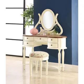 aea Klassischer Schminktisch Spiegel Luxus Konsole Hocker Make up Tisch Landhaus Neu - Beige