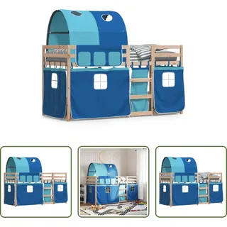 The Living Store Etagenbett mit Vorhängen Blau 90x200 cm Massivholz Kiefer - Blau