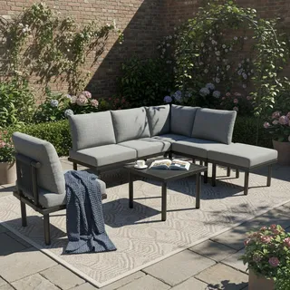 Flieks Gartenlounge Set 6 Sitzer, Gartenmöbelsets mit Eisenrahmen, Gartentisch mit Gartensofa für 6 Personen, Terassenmöbel Balkonmöbel Set, Grau - Grau