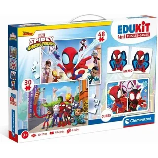 Clementoni Edukit 4-in-1-Spidey-Box-Set ein Puzzle mit 30 und 48 Teilen, ein Memo und sechs Würfel ab 4 Jahren