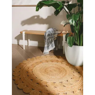 benuta Jute Teppich Jutta Natur - Rund 120 cm - Handgewebter Wohnzimmerteppich - Natürliches Design - Für Fußbodenheizung geeignet