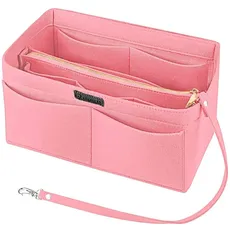 Ropch Handtaschen Organizer, Filz Taschenorganizer Bag in Bag Innentaschen Handtaschenordner mit Abnehmbare Reißverschluss-Tasche und Schlüsselkette (Pink, L)