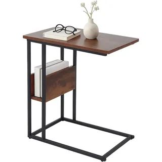 Relaxdays Beistelltisch, Ablage und Ablagefach, HBT 60 x 55 x 36 cm, Tisch für Couch & Bett, Metall & MDF, braun/schwarz