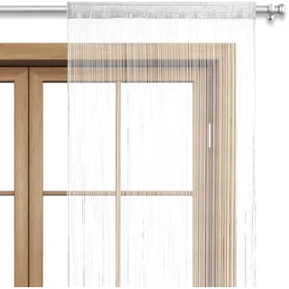 wometo Fadenvorhang Türvorhang Fäden 90x245 cm weiß - Stangendurchzug oekoTex kürzbar waschbar Uni einfarbig in vielen bunten Farben