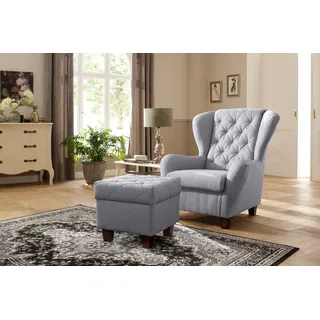 Home Affaire Ohrensessel Alexandra Samtvelours 92 x 103 x 93 cm Grau mit Hocker