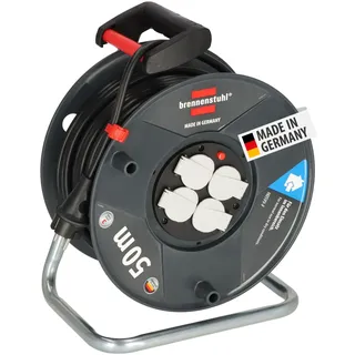 Brennenstuhl Garant V2 Kabeltrommel 50m Kabel (Made in Germany, 4 Schutzkontakt-Steckdosen, Überhitzungsschutz, Trommelkörper aus Spezialkunststoff)