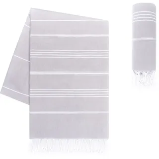 LAYNENBURG Premium Hamamtuch mit handgeknüpften Fransen - 100% Baumwolle - XXL Strandtuch 100x200 cm - Oeko-TEX 100 - Strandhandtuch groß - Saunatuch & Reisehandtuch (Grau)