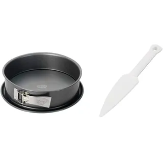 Dr. Oetker 2607 Oetker Springform Ø 28 cm, auslaufsichere Kuchenform, runde Backform aus Stahl mit keramisch verstärkter Antihaft-Beschichtung, grau, Menge: 1 Stück & Kuchenlöser, weiß, 1 Stück