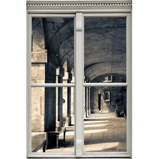 queence Wandsticker »Durchgang« Wandsticker, Wandbild, selbstklebend, 3D, Fenster, grau