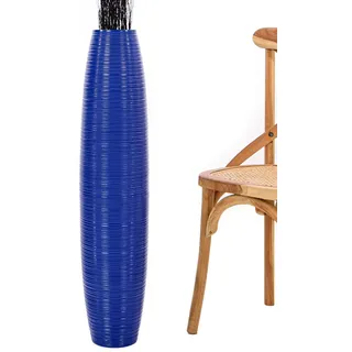 Leewadee Große Deko Bodenvase Für Dekozweige, Hohe Standvase Für Pampasgras, Design Holzvase, 85 cm, Blau