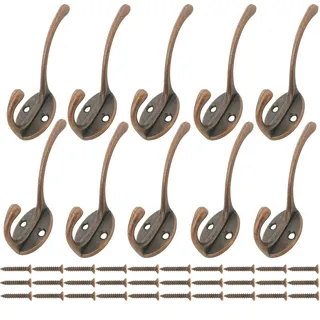 Mokife Kleiderhaken Vintage Kupfer, 10 Stück Wandhaken Doppelt Haken Garderobenhaken Huthaken mit Schrauben für Tür, Wand, Garderobe