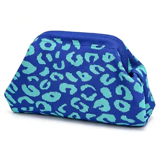 Uwiyo Damen Clutch Handtasche, Sommer Strand Clutch Damen Gestrickt Gestreift Dumpling Bag Clutche Clutche Geldbörsen Handtasche für Sommerstrände, Shopping, Reisen (Leopard-Blau)