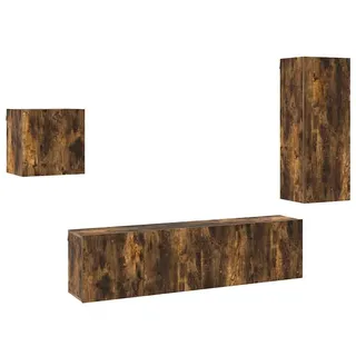 4-tlg. Wohnwand Räuchereiche Holzwerkstoff - Braun