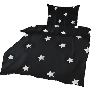 Gold-Line Metallic Sterne schwarz/silber 135 x 200 cm + 80 x 80 cm