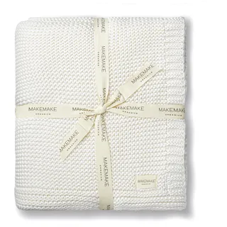 MakeMake Organics Überwurfdecke aus Bio-Baumwolle, GOTS-Zertifiziert, Bio-Strickdecke, Couch, Bett, neutrale Herbstfarben, weiche Baumwolle, Größe L, 127 x 152 cm, Elfenbeinfarben