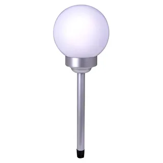 LED Außen Kugelerdspieß "BALL" D: 15 cm, Lampe für den Außenbereich im Modern-Style, aus Kunststoff in weiß, 51,5 cm hoch, Ø 15 cm, LED Platine – mit Schiebeschalter – Dämmerungssensor - Weiß