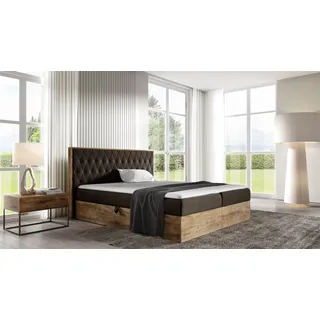 Boxspringbett Bett BROMIA 200x200cm Lancelot Eiche Stoff Braun inkl. Bettkasten