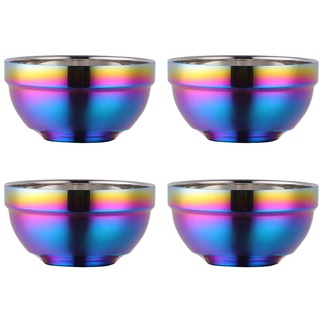 SBOMHS Müslischale aus 18/10 Edelstahl 500ml regenbogen Suppenschalen 4er set Reisschüssel Groß Nudelschale Dessertschalen breit 13 cm(5,1 inch) Metall Ramen Schüsseln Doppelschicht Anti-heiße