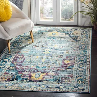SAFAVIEH Boho Teppich für Wohnzimmer, Esszimmer, Schlafzimmer - Crystal Collection, Kurzer Flor, Blaugrün und Lila, 201 X 279 cm
