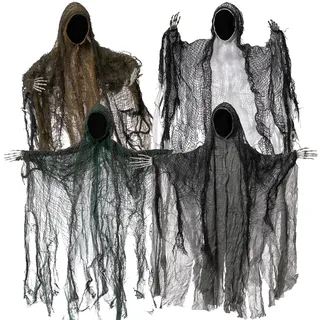 JOYIN 4er-Pack 48 cm große Halloween-Geisterdekoration zum Aufhängen, gesichtsloses Sensenmann-Set mit beweglichen Armen in dunkler Horrorrobe für Dekorationen, Displays und Spukhaus-Dekorationen