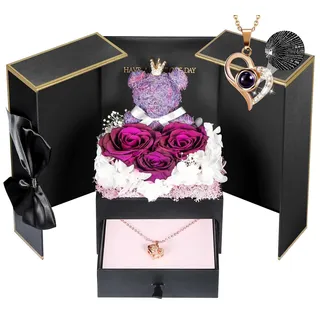 ADDWel Ewige Echte Rose mit Kette ' Dich ich Liebe' 100 Sprachen Gravur, Love Halskette mit Rose Geschenke Box für Freundin, Geschenke für Frauen, Muttertag, Valentinstag, Weihnachtstag
