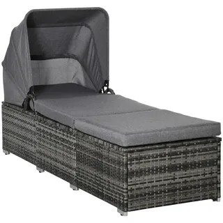 Okwish Sonnenliege 195/65/40 cm grau aus PE-Rattan mit Baldachin , Grau , Holzwerkstoff , 65x40x195 cm , Gartenmöbel, Gartenliegen