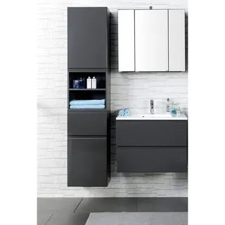 Lomadox Badmöbel Set COMO-03, 3-teilig, Hochglanz grau, 60cm Waschtisch - Grau
