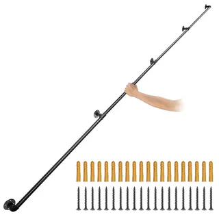 VEVOR 4x Retro Wasserrohr Handlauf 396cm Industrieller Geländer Schutzbügel ​Kohlenstoffstahl Matt 5x Wandhalterungen Handlauf Rustikal 1,5mm Rohrstärke 200kg Traglast ​für Handläufe im Außen-/Innen