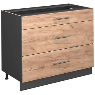 Vicco Küchenunterschrank Fame-Line, Goldkraft Eiche/Anthrazit, 100 cm, AP Eiche , Honigeiche, Anthrazit , Holzwerkstoff , 3 Schubladen , Rechteckig , 100x82x51.6 cm , Küchen, Küchenmöbel, Küchenschränke, Küchenunterschränke