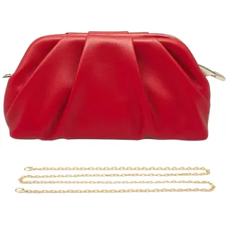 Pahajim Damen Clutch Abendtasche Damen Pleated PU leder Handtasche Klein Elegant mit Kette Schultertasche für Hochzeit Party Date (Rosa)