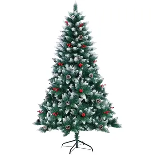 SHATCHI Künstlicher Weihnachtsbaum, beflockt, Bleistiftspitzen, Balmoral, Tannenzweige, Beeren und Tannenzapfen, Dekoration, Metallständer, buschig, luxuriös, Weihnachten, Heimdekoration, PVC, 150 cm