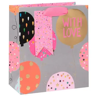 Glick Luxus-Geschenktüte, mittelgroße Geschenktüte, Feier-Geschenktüte, Papiersalat-Luftballons, Geschenkbeutel, 200 x 225 x 100 mm, Rosa