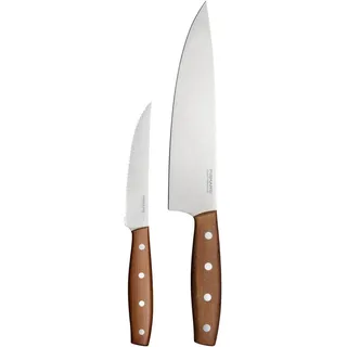 Fiskars Folken Messer-Set, 2-teilig, Kochmesser und Tomatenmesser, Klingen aus deutschem Edelstahl, Griffe aus FSC-zertifiziertem Ahornholz, 1075690