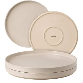 MIAMIO – Teller Set 4er / Keramik Geschirr Set für 4 Personen, Steingut Tafelservice beige matt, Spülmaschinen- und Mikrowellenfest – Sierra Kollektion (Hell, Große Teller (4x))