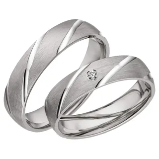 JC Trauringe 925er Sterling Silber Paar-Preis I Eheringe mit kostenfreier Gravur I Partnerringe 5mm breit inkl. Etui I Herren-Ring ohne & Damen-Ring mit Zirkonia-Stein I Größe 48 bis 72 I A05