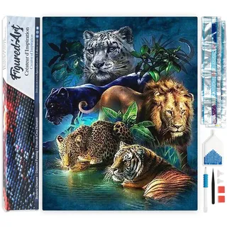 Figured'Art Diamond Painting Erwachsene 40x50cm Ganze Leinwand gerollt Dschungeltiere 5D Bilder Eckige Steine - DIY Set Basteln