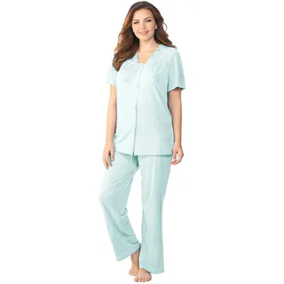 EXQUISITE FORM Damen Plus Size Coloratura Nachtwäsche Kurzarm Pyjama Set 90807 Pyjamaset, Azure Nebel, XL Größen