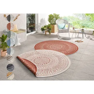 HANSE HOME Northrugs Porto In- und Outdoor Teppich Rund – Runder Wendeteppich Wasserfest Mandala Design Flachgewebe Teppich Wetterfest für Balkon, Terrasse, Garten, Wohnzimmer in Terra Creme, ⌀240cm
