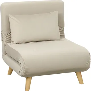 HOMCOM 2 in 1 Schlafsessel, Schlafsofa mit Bettfunktion, Zierkissen, mit Verstellbarer Rückenlehne in Samtoptik, für Wohnzimmer, Beige - Beige